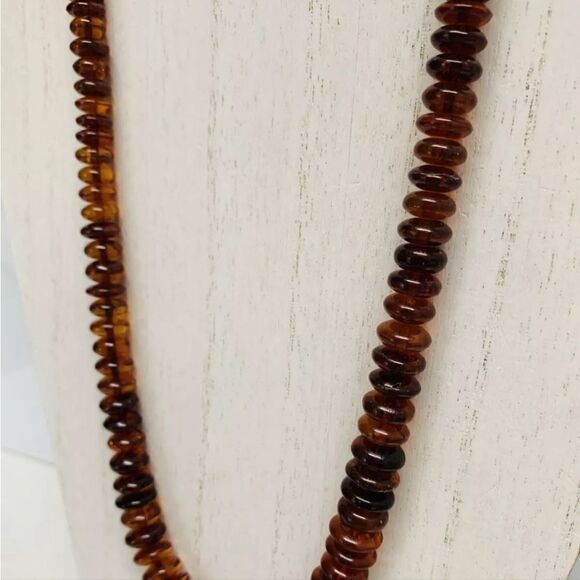 Vtg Carved Natural Baltic  Amber Graduated Disc Bead 38g 24” Necklace Rondelles - Picture 14 of 16